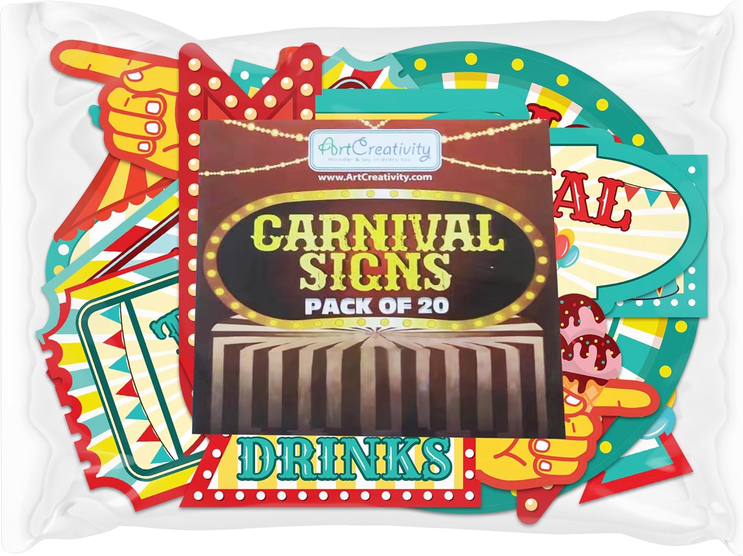 Carnival Signs - 20 Pack - Circus Events Directional Signs and Decorations - Carnival Photo Booth Props for Circus Theme Birthday Celebrations, Parties