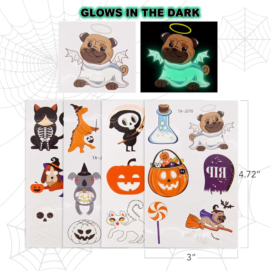 228 Styles Glow Halloween Temporary Tattoos Sheets for Kids - Halloween Glow in Dark Tattoos Stickers with unique Characters