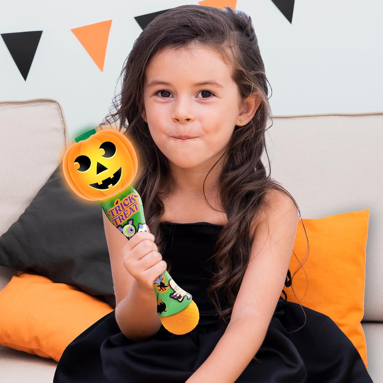 Halloween Bubble Wand for Kids, 14" Light Up Pumpkin Bubble Wand
