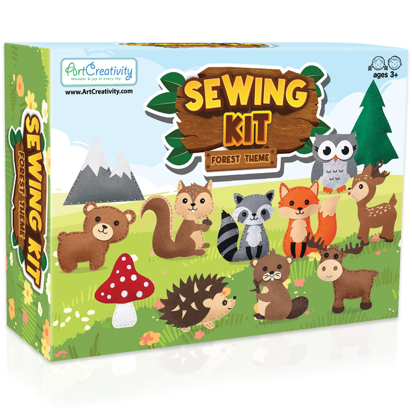 Woodland Animal Felt Sewing Kit for Kids - Stuffed Animal Sewing Craft Kit with 12 Characters, 6 Child-Friendly Needles, 7 Thread Bundles, 1 Bag of Stuffing, and Scissors