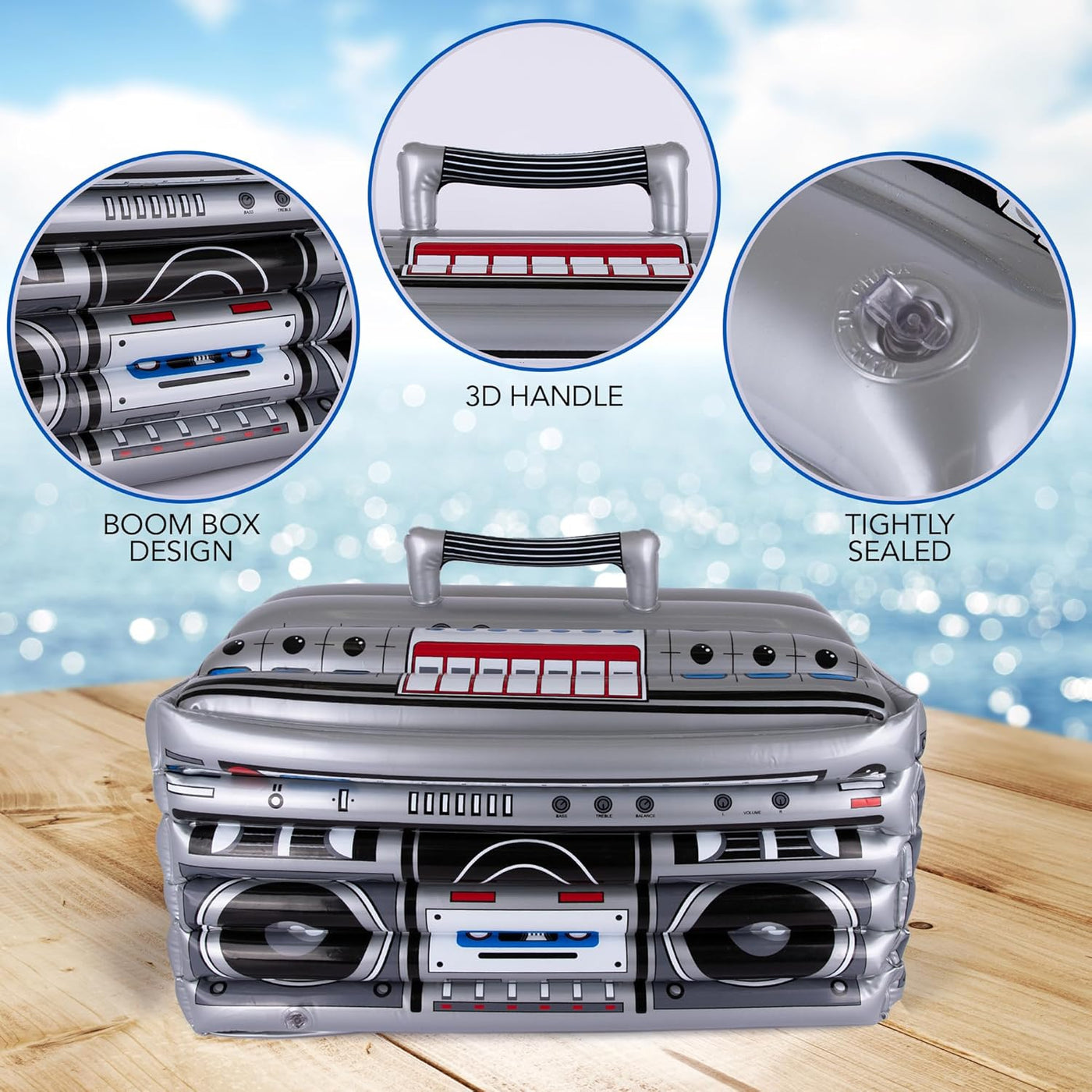 Inflatable Boom Box Cooler - 24 Inches Wide - Large Inflatable Drinker Cooler for Hip Hop Party Decor - 80's & 90's Theme Party Decorations