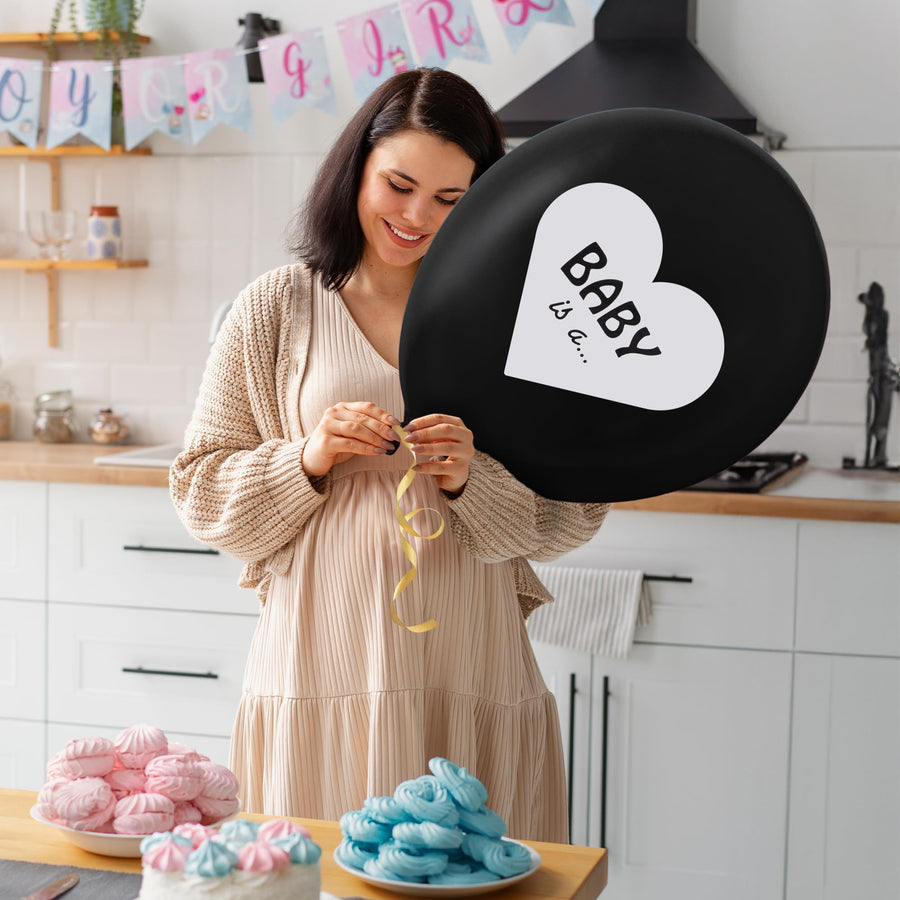 Black Gender Reveal Balloon Kit - Includes 2 Jumbo 36" Baby Gender Reveal Balloons, 1 Pack Blue/Gold Confetti, 1 Pack Pink/Gold Confetti, and Gold Tie Ribbon
