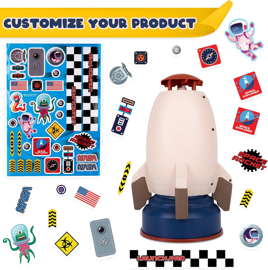 Sprinkler Rocket Launcher for Kids - Outdoor Rocket Sprinkler with 31 NASA Themed Stickers - Kids Sprinklers for Outside Water Play - Attaches to Hose