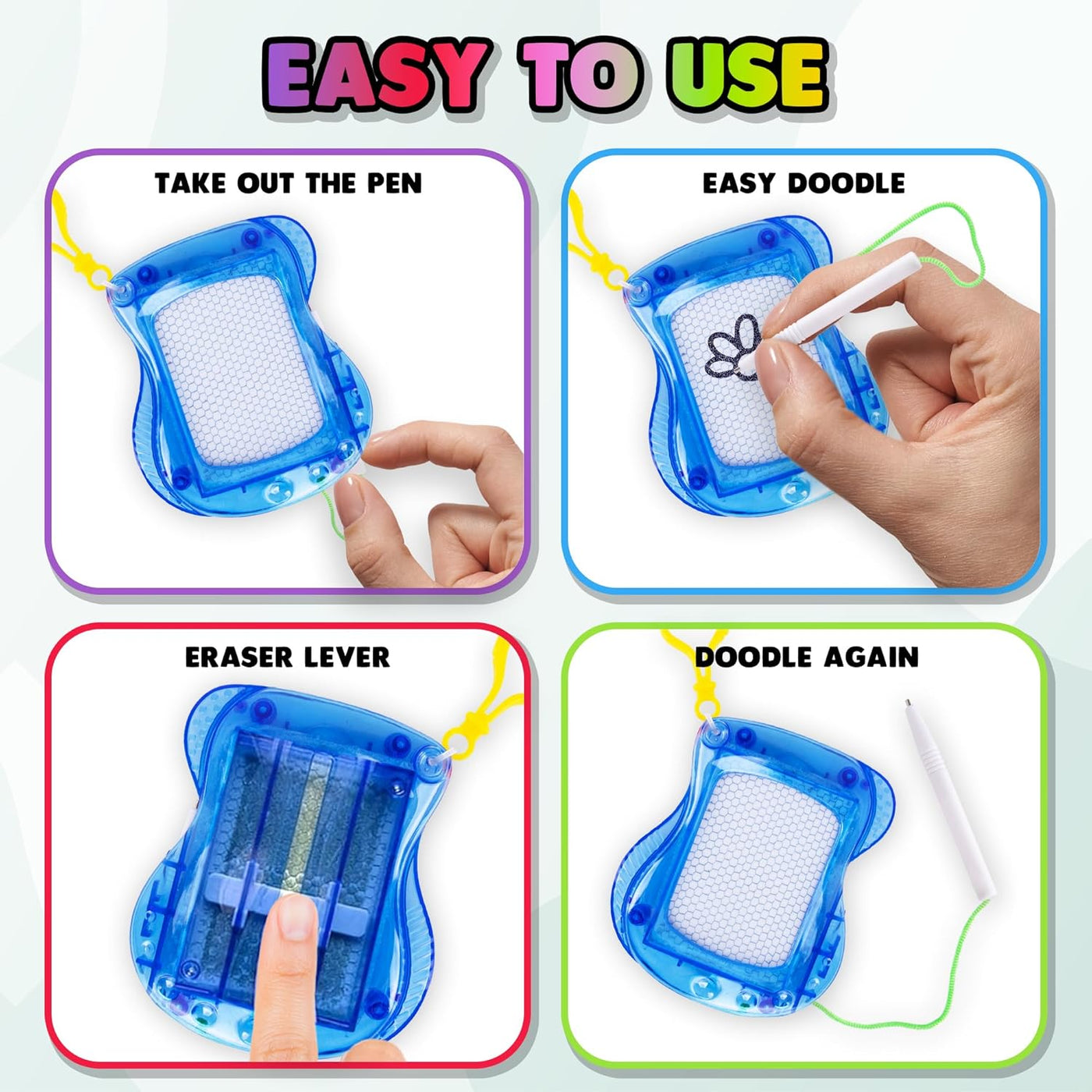 Mini Magnetic Drawing Boards - Set of 12 Mini Doodle Boards - Kids Erasable Magnetic Drawing Boards with Zip Tie Keychain Boost Creativity, Fine Motor Skills - Keychain Party Favors