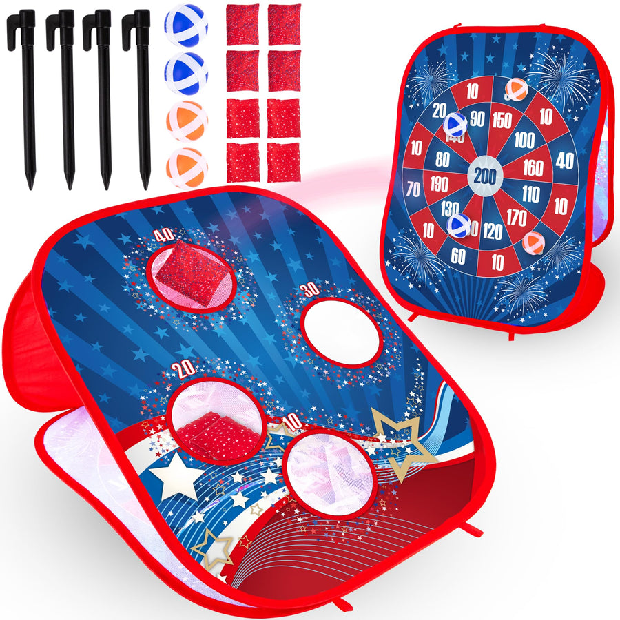 2 in 1 Bean Bag Toss Game and Sticky Ball Darts Game - Indoor and Outdoor Bean Bag Toss for Kids