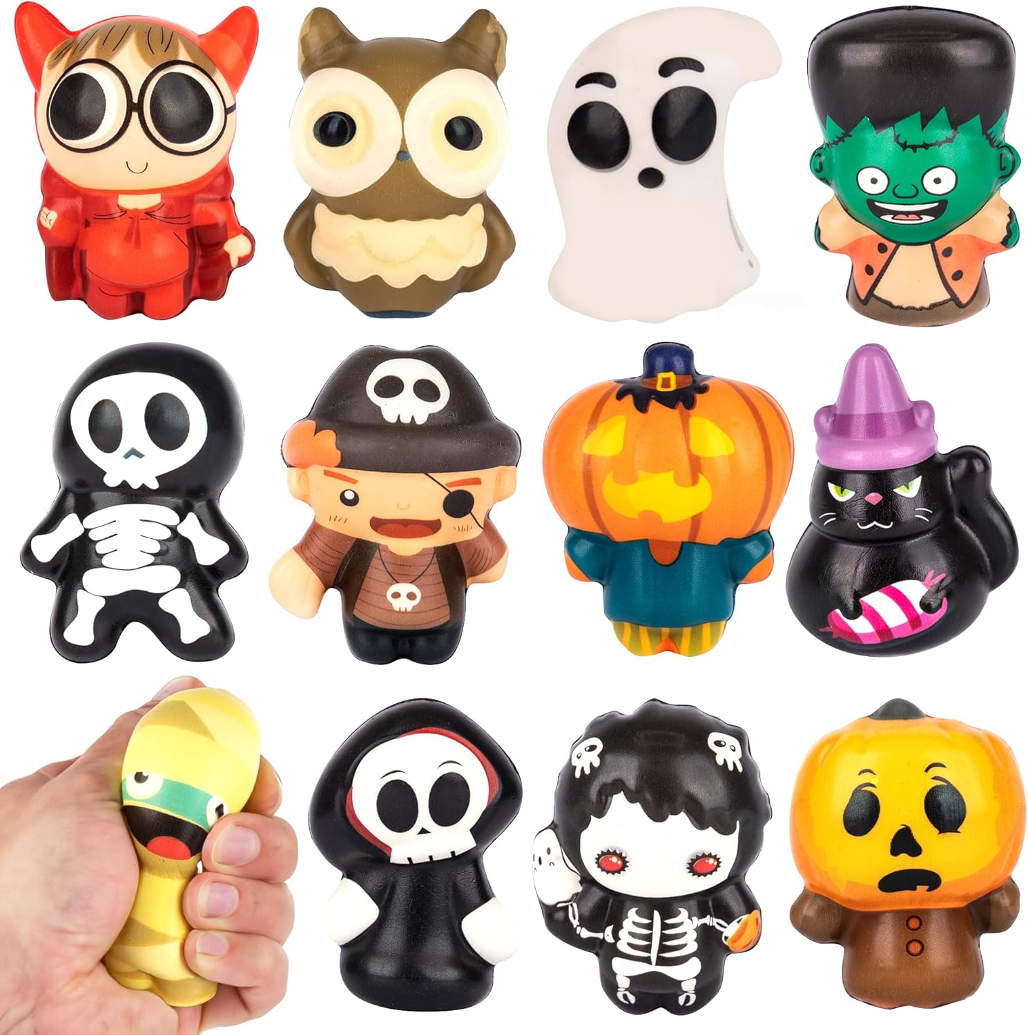 Halloween Squishy Toys for Kids - Set of 12 Halloween Squishies - Slow Rising Squishy Halloween Stress Toys in 12 Designs