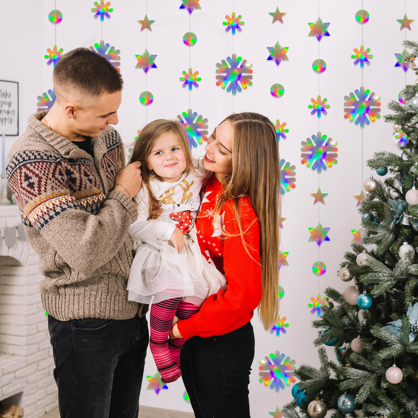 Winter Wonderland Garland - 52 Feet Snow Garland - Hanging Snowflake Winter Decorations with 4 Strings Measuring 13 Feet Each - 5 Unique Snowflake Designs - Winter Onederland Party Decor