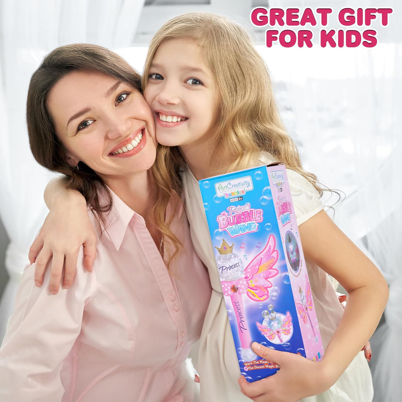 Light Up Magic Princess Bubble Blower Wand, 14" Illuminating Bubble Blower Wand with Thrilling LED & Sound Effect, Bubble Fluid Included, Great Gift Idea, Party Favor for Kids