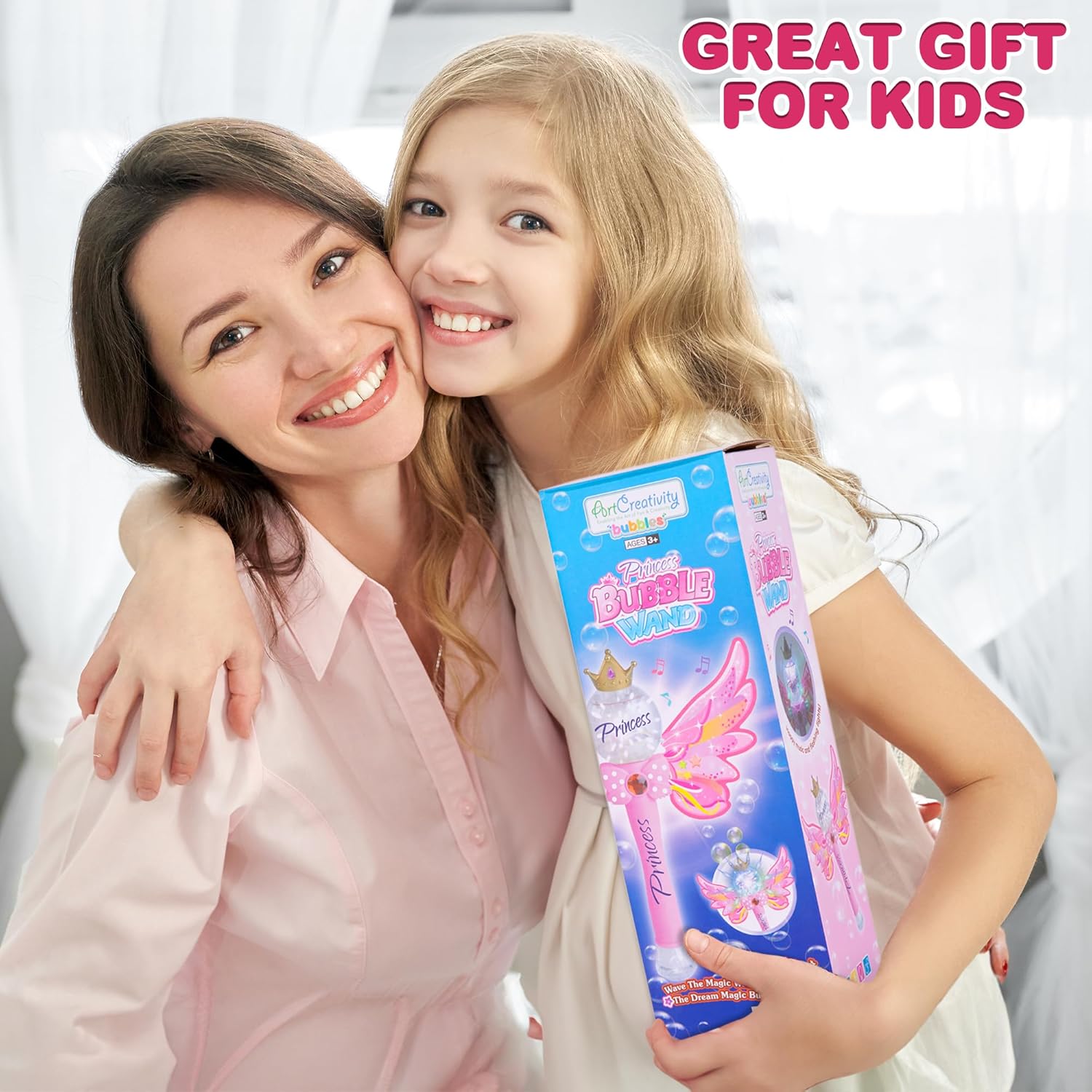 Light Up Magic Princess Bubble Blower Wand, 14" Illuminating Bubble Blower Wand with Thrilling LED & Sound Effect, Bubble Fluid Included, Great Gift Idea, Party Favor for Kids