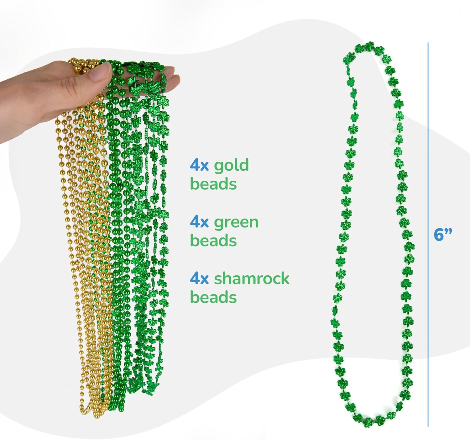 St Patrick’s Day Beads Necklaces - Set of 12 - St Patricks Day Accessories - Shamrock Green Day Beaded Necklace for Mardi Gras Decor, Irish Throw Costume Party