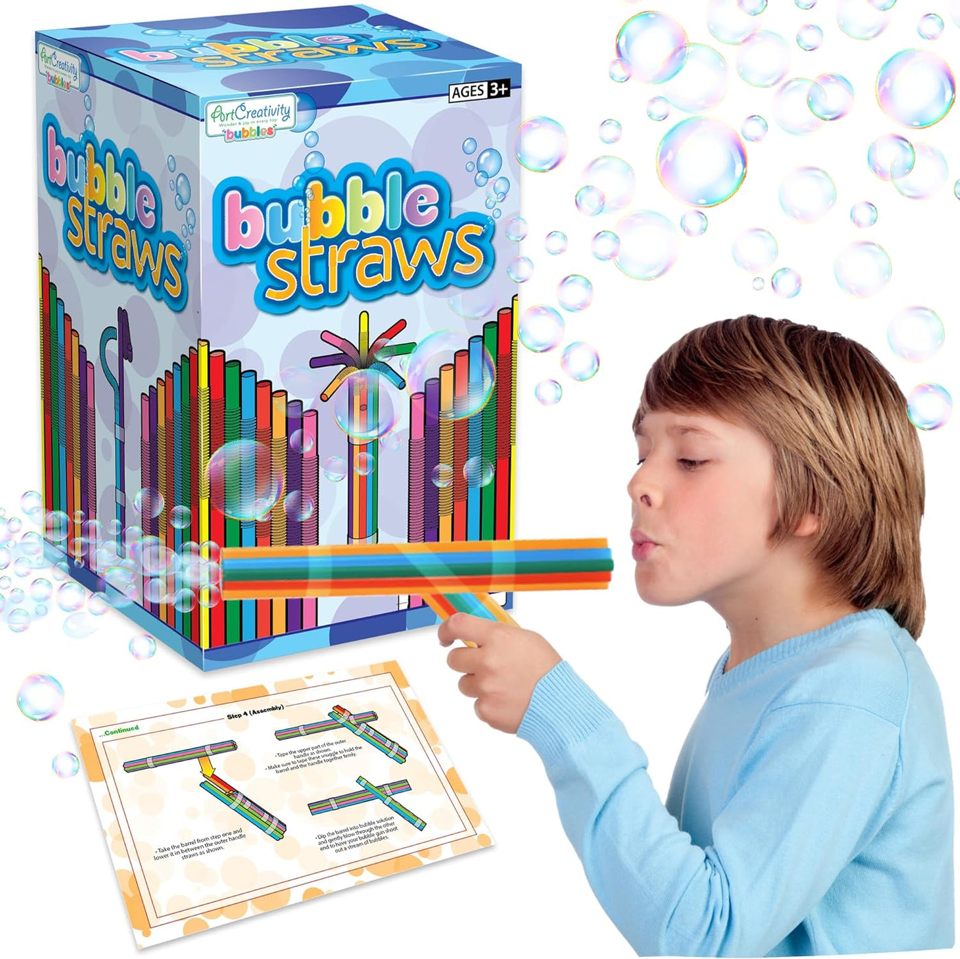 DIY Bubble Wand Craft for Kids - Set of 300 Straws, Bubble Solution and How-to Guide - Ages 4-10