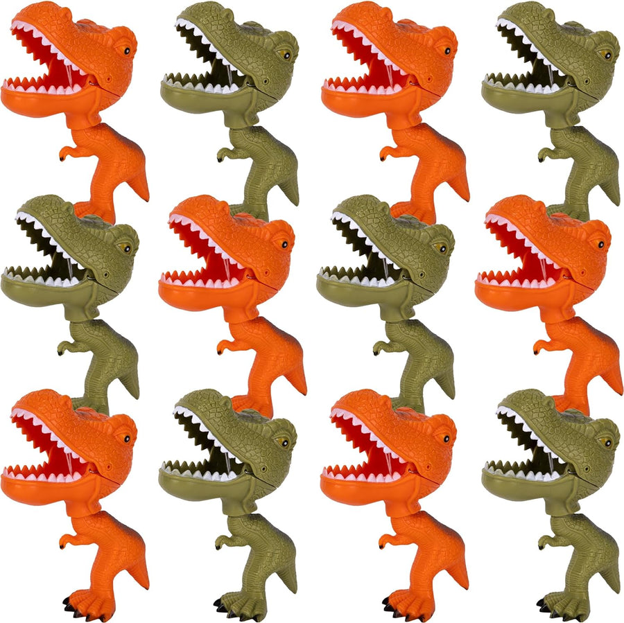 Mini Dinosaur Grabber Toys - Set of 12 Small Grabbers - Orange and Green Dinosaur Toys for Kids