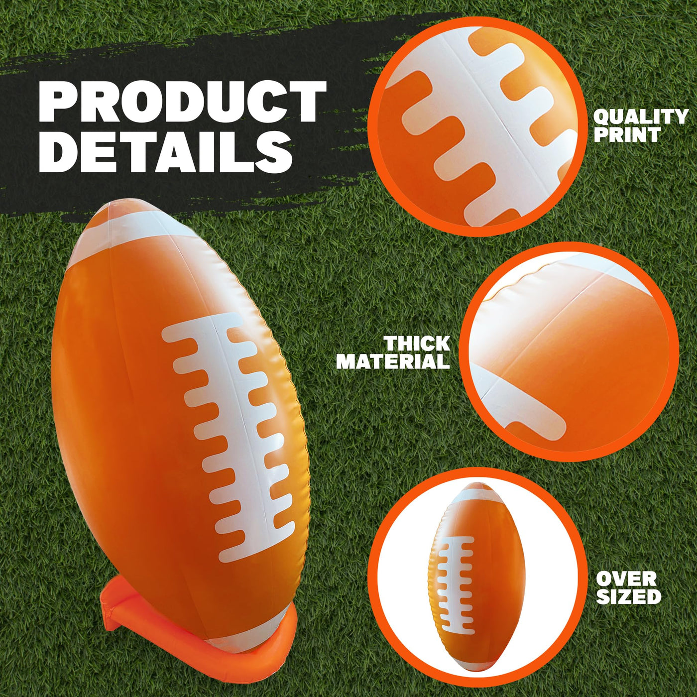 36" Giant Jumbo Inflatable Football with Tee Stand - Large Inflatable Football for Superbowl Party Decorations - Blow Up Football Decor for Tailgates