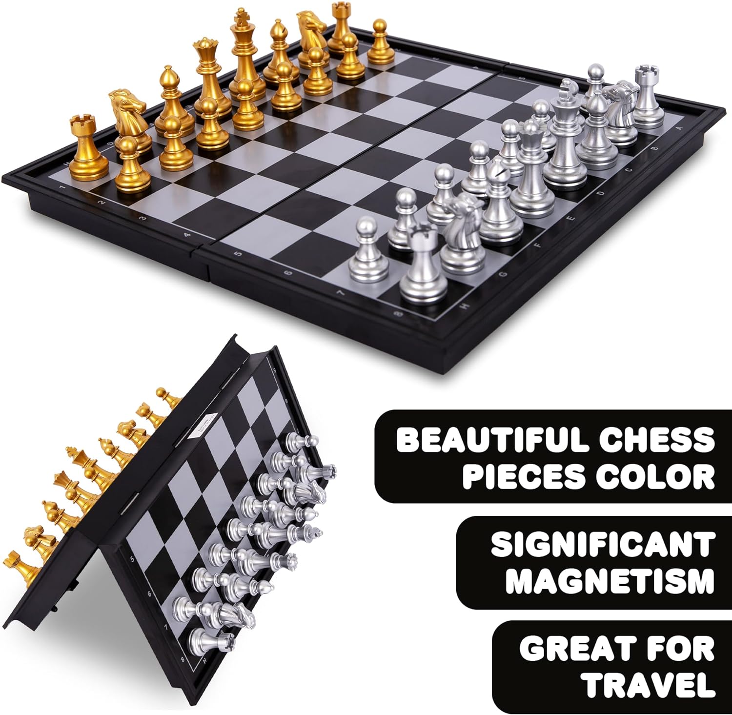 3 in 1 Magnetic Travel Chess Set - Portable Chess, Checkers, Backgammon Set - 9 Inch Magnetic Chess Board for Road Trips