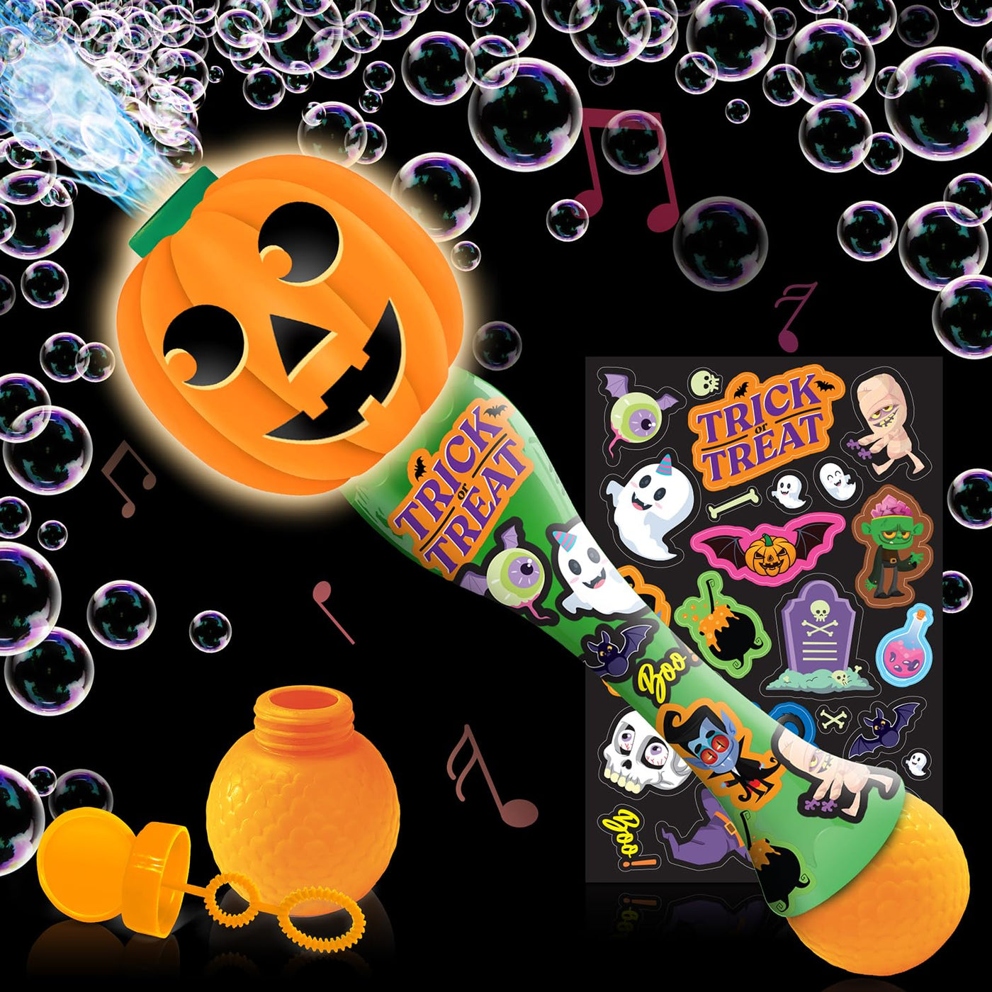 Halloween Bubble Wand for Kids, 14" Light Up Ghost Bubble Wand for Toddlers with Thrilling LED & Sound Effect