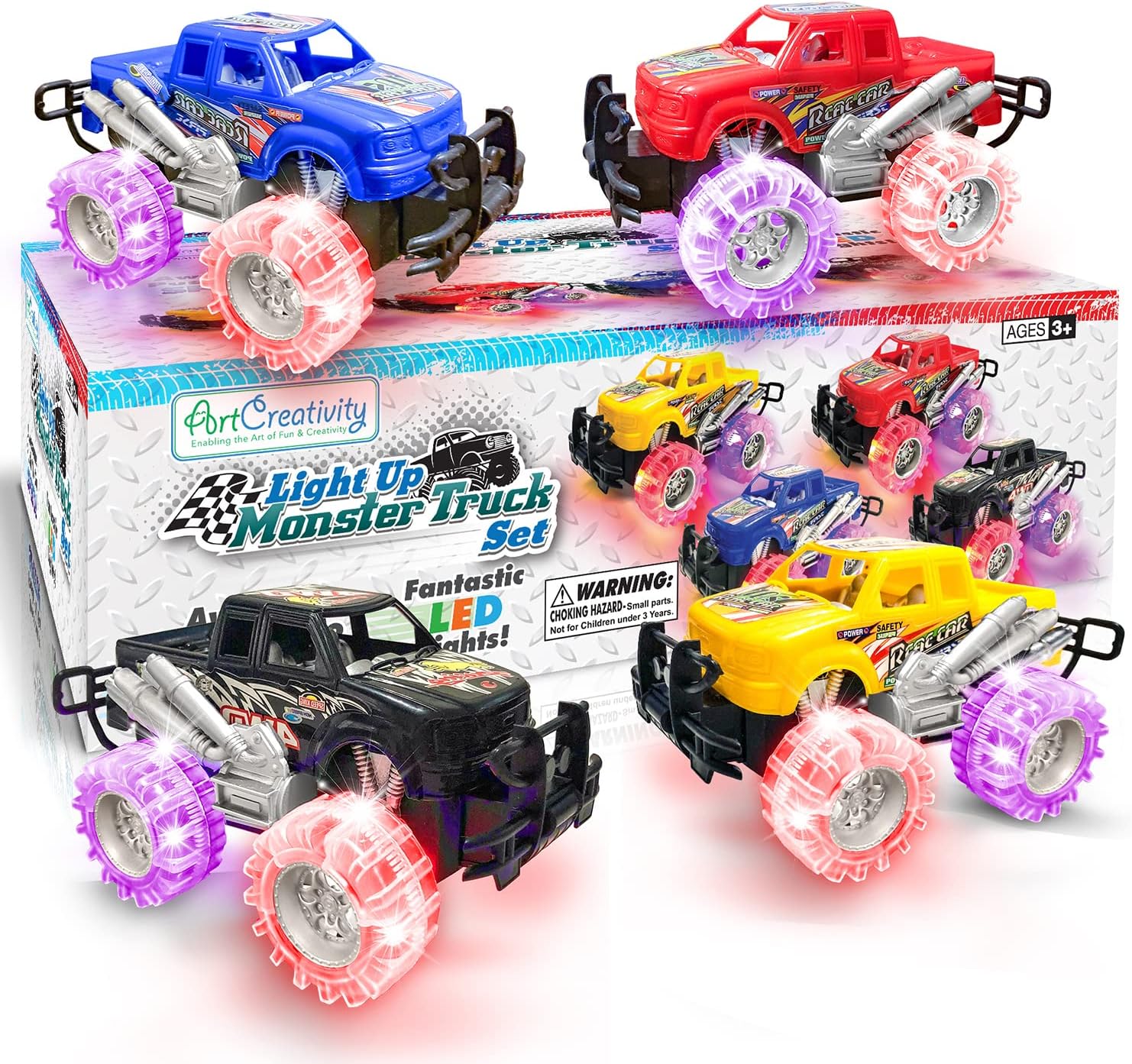 Light Up Monster Truck Toy Set – 4-Pack for Kids Ages 3+