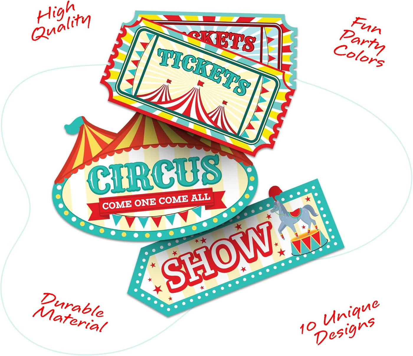 Carnival Signs - 20 Pack - Circus Events Directional Signs and Decorations - Carnival Photo Booth Props for Circus Theme Birthday Celebrations, Parties