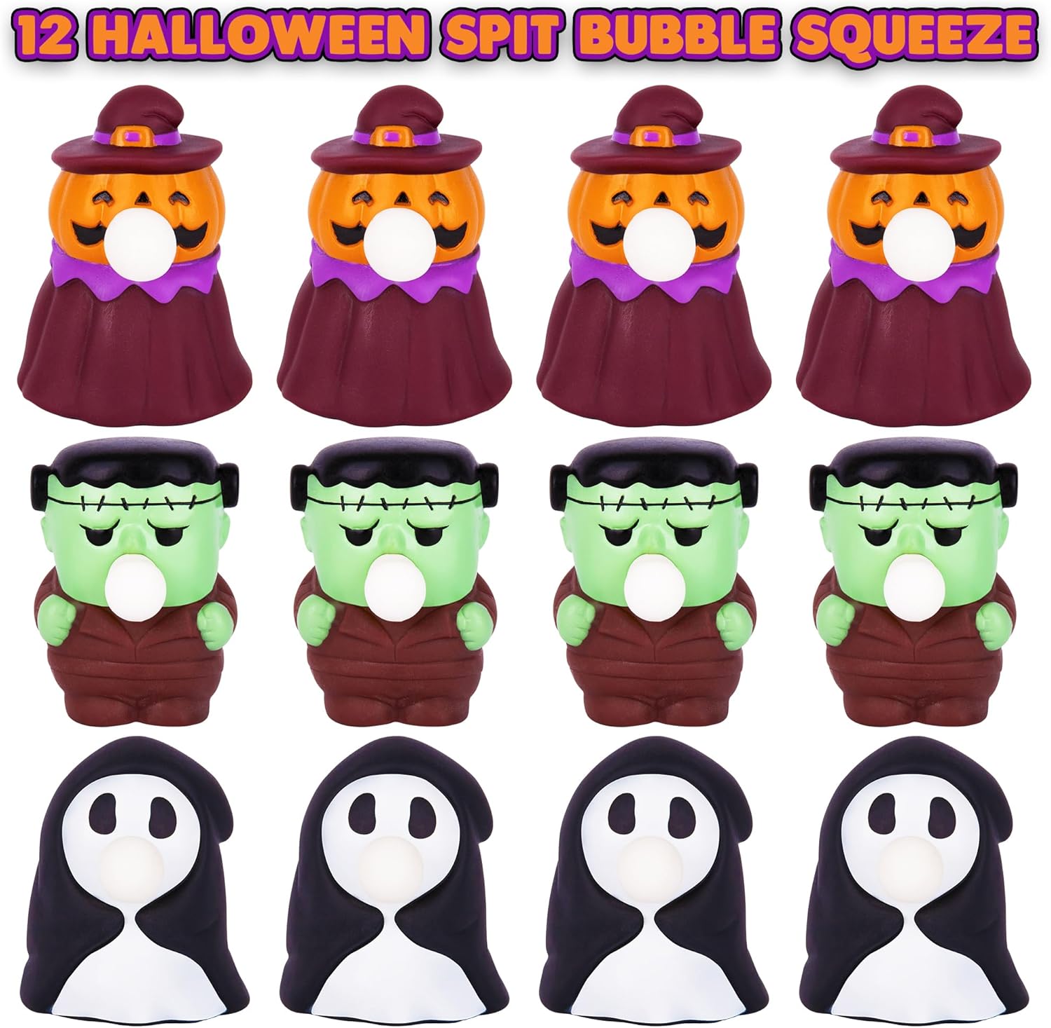 Halloween Spit Bubble Squeeze Toys - Set of 12 Halloween Squeeze Toys - Squishy Halloween Stress Toys That Blow Bubbles When Squeezed