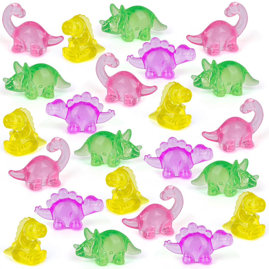 Acrylic Dinosaur Figurines - Set of 24 Mini Dinosaur Figurines - Translucent Plastic Dinosaur Toys for Kids