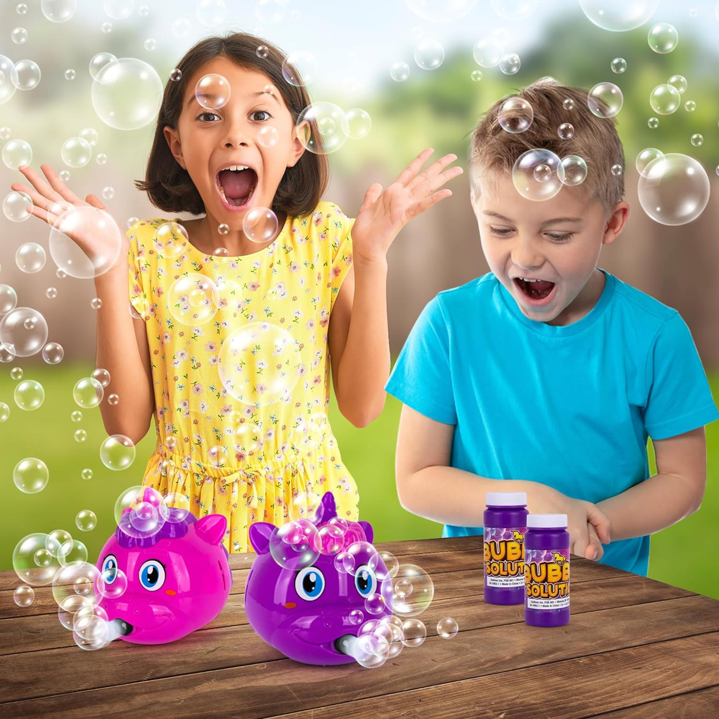 Unicorn Bubble Machine for Kids, Set of 2, Bubble Blower with Bubble Solution Included, Pink & Purple Unicorn Bubble Toys for Girls & Boys