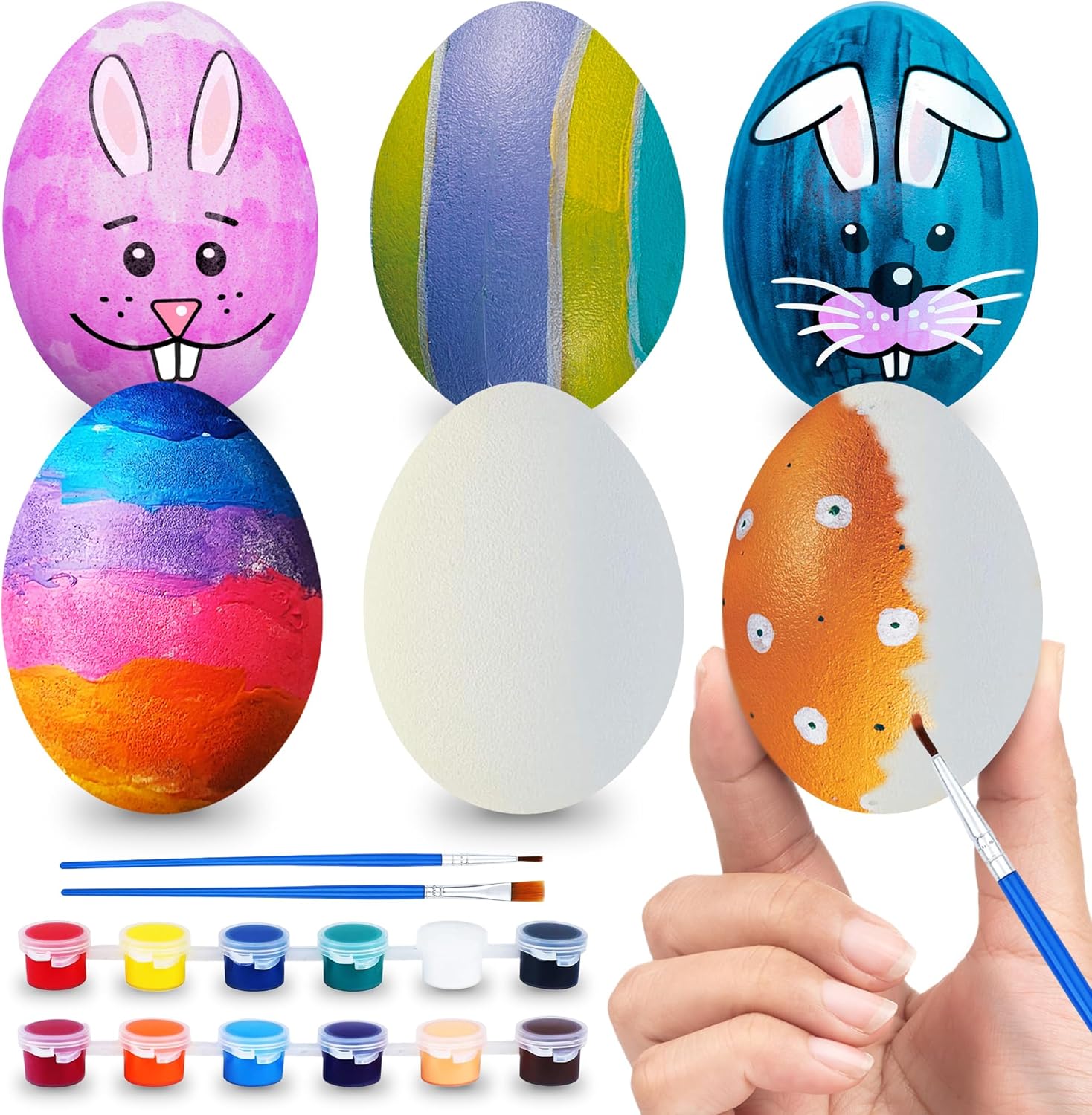 Easter Squishy Egg Painting Kit - 6 Pcs - Egg Decorating Set - Stress Relief Anxiety Craft Toy Gifts for Easter Basket Stuffers