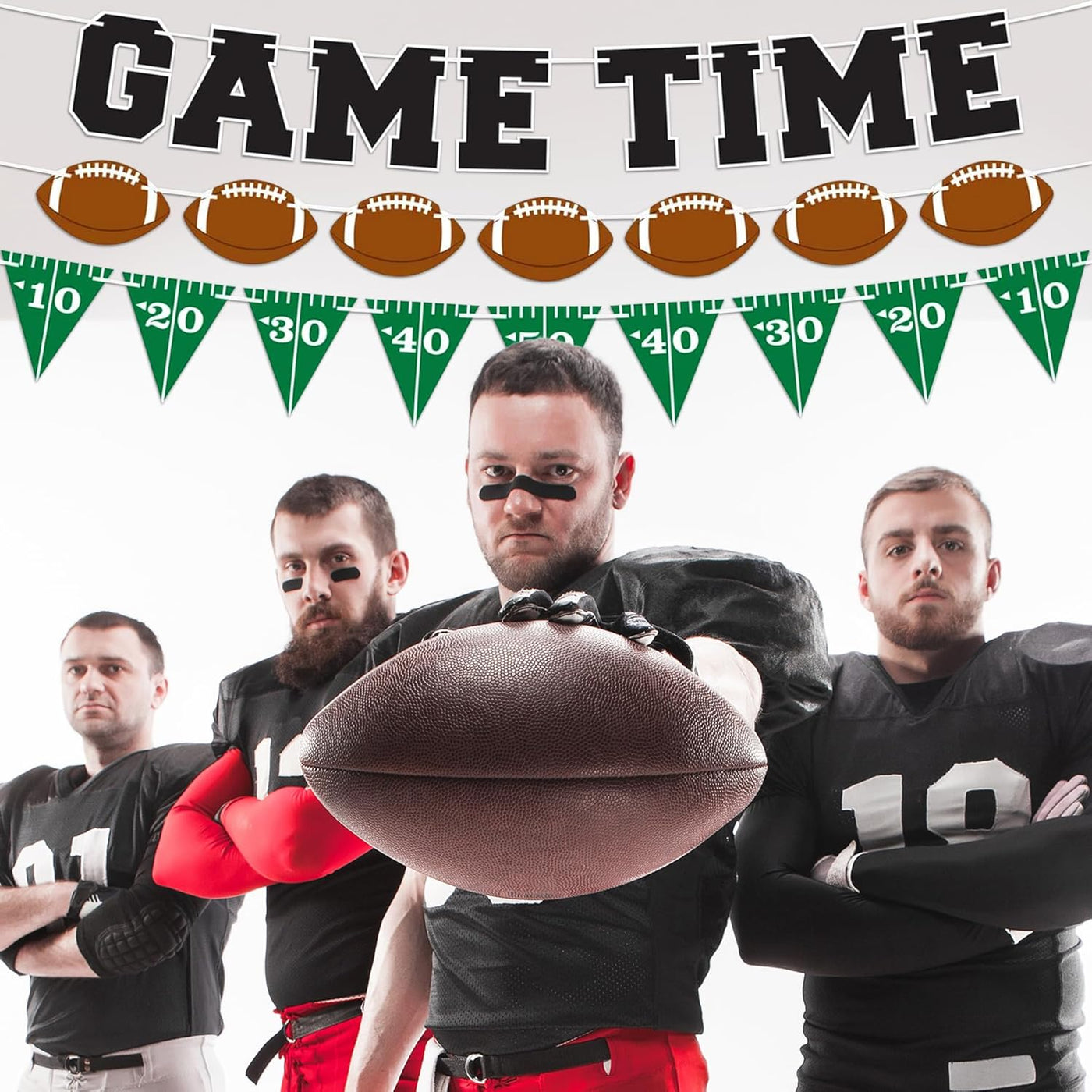 Game Time Football Banner Decoration - Set of 3 - Pre-Strung Football Theme Pennant Flags Banner for Superbowl Party Decorations
