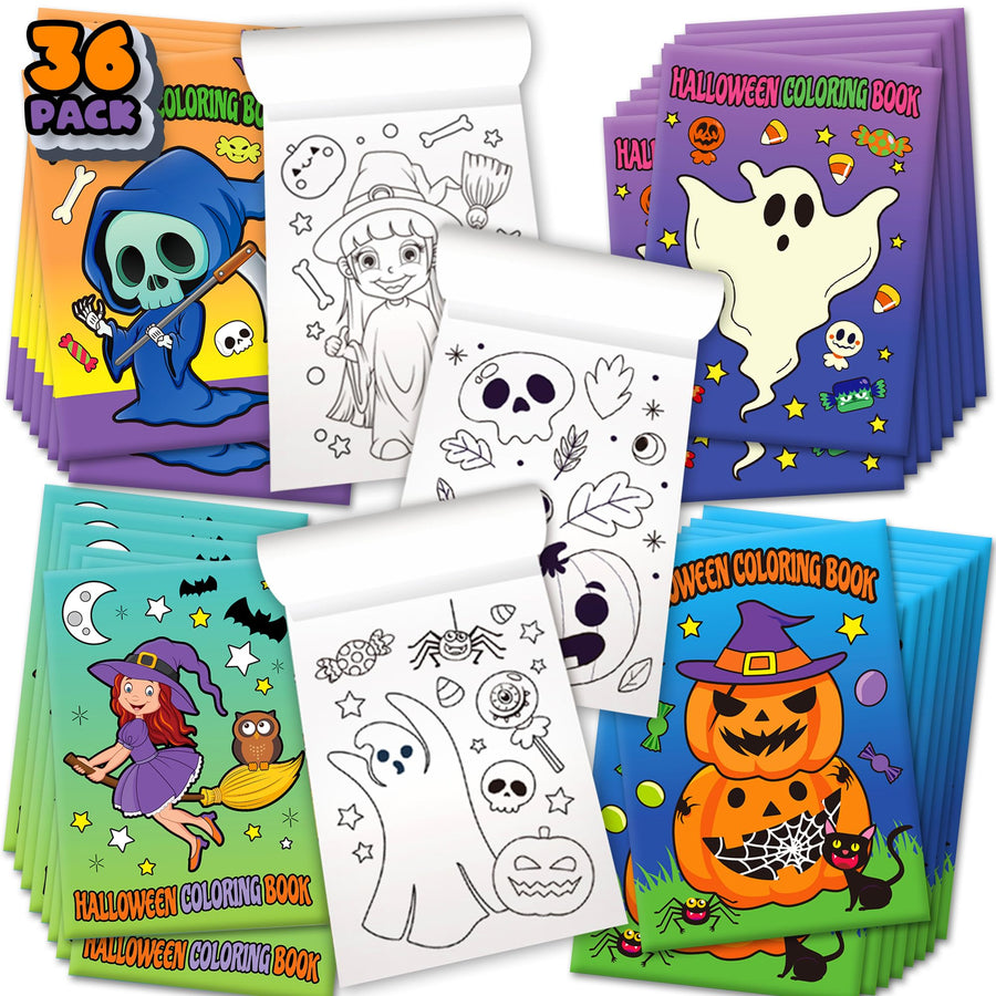 Halloween Coloring Books for Kids, Pack of 36, 5” x 7” Mini Booklets, Fun Halloween Treats Prizes, Favor Bag Fillers, Birthday Party Supplies, Art Gifts for Boys and Girls