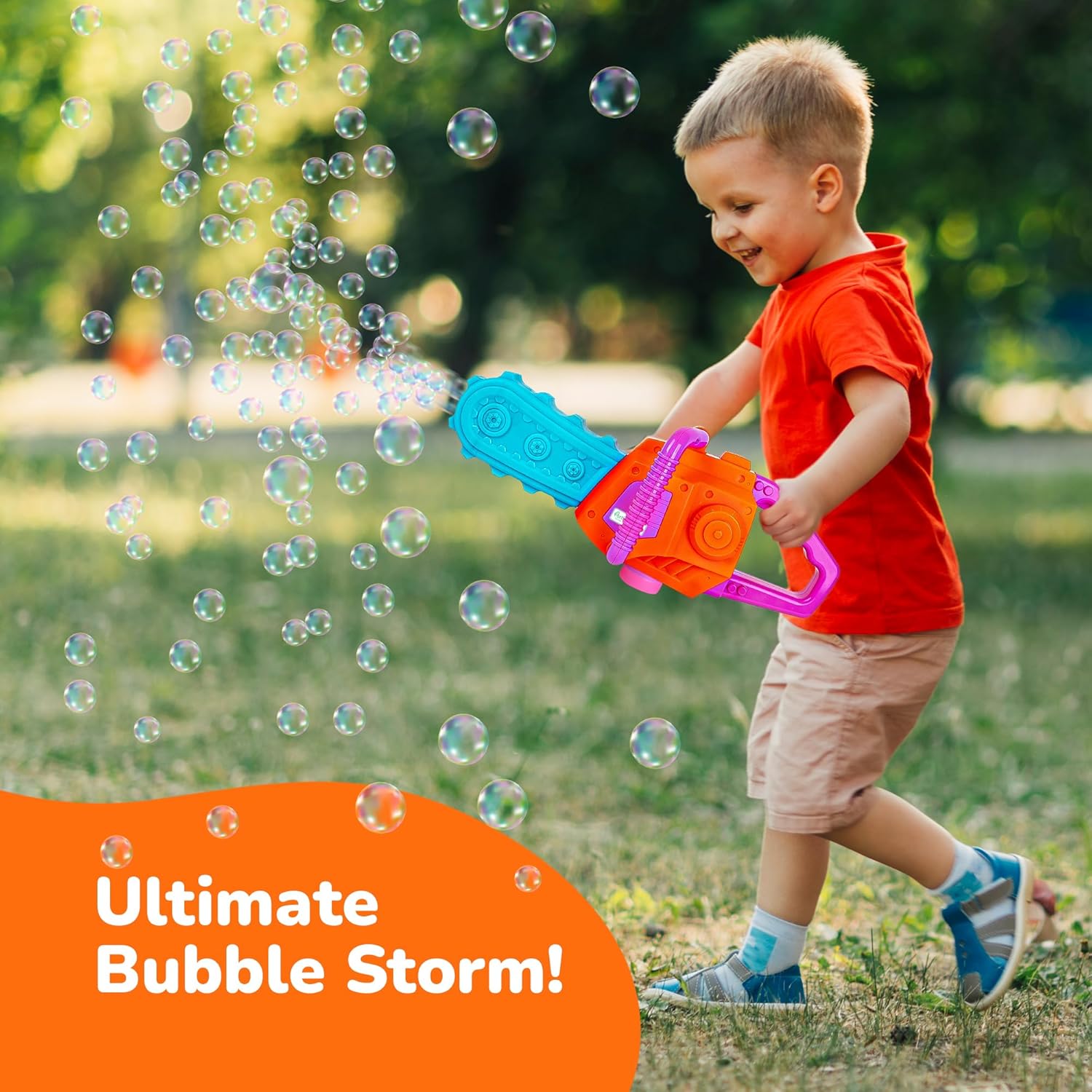 Bubble Chainsaw for Kids, Electronic Bubble Blower Machine with Bubble Solution Included, Bubble Machine with Realistic Sound, Outdoor Pretend Play Landscaping Toy for Kids Blue