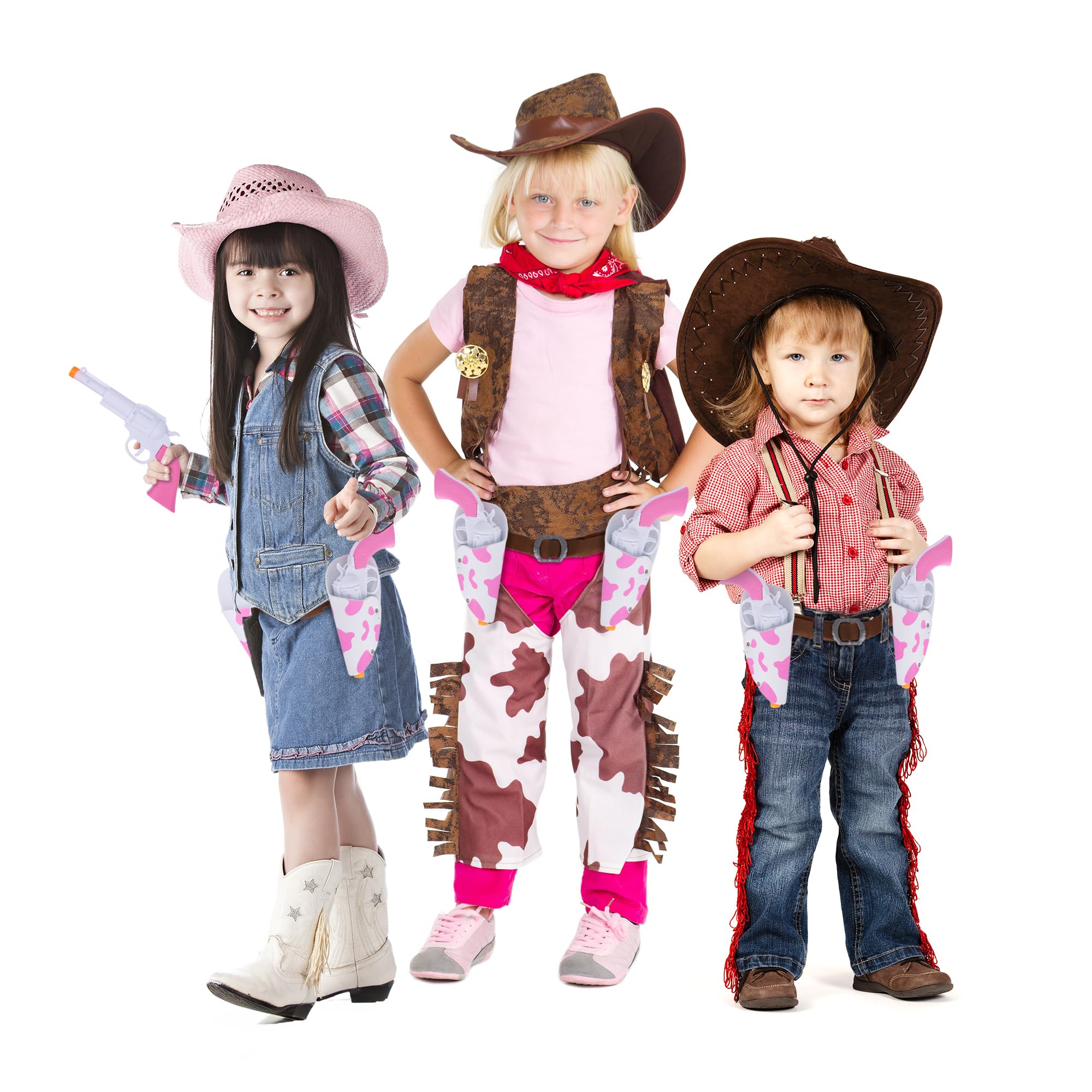 Pink Cowgirl Holster and Western Toy Gun Set - Pink Toy Gun with Holster for Girls Cowgirl Costume, 2 Gun Toys, and Brown Western Belt