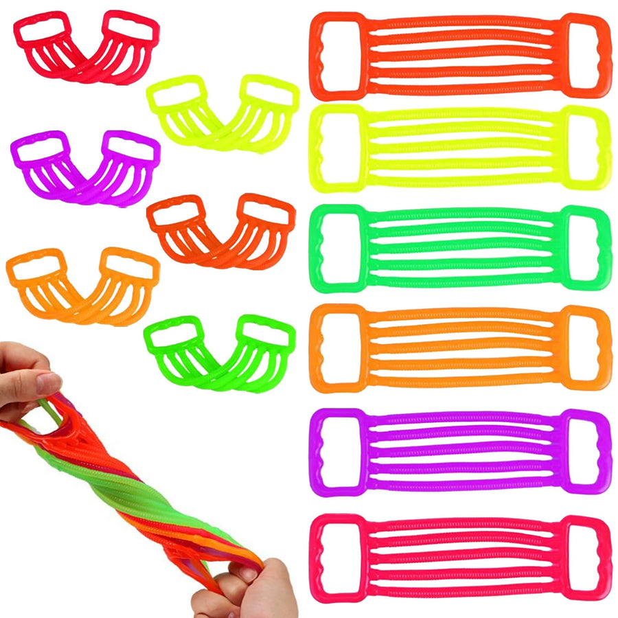 30 PK Stretchy String Sensory Toys - Stretchy Fidget Toys - Sensory Strings in Fun Exercise Band Designs - 6 Vibrant Colors