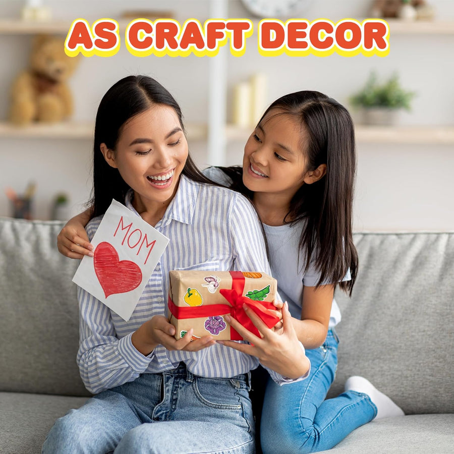 Assorted Fruit and Vegetable Stickers for Kids - Set of 100 Food Stickers - Includes 50 Vegetable Stickers and 50 Fruit Stickers