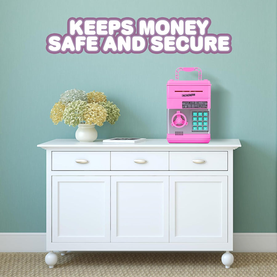 ATM Piggy Bank for Kids - Pink Piggy Bank for Girls - Passcode Protected Electric Piggy Bank - Cool Kids ATM Machine for Early Savings