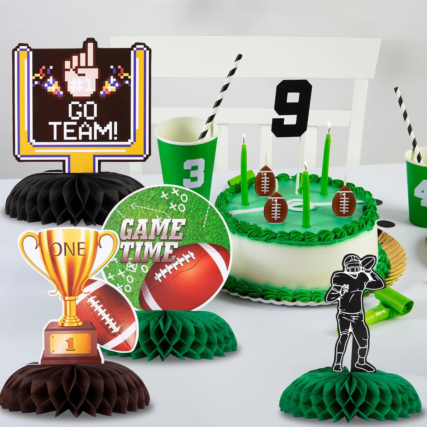 Football Centerpieces for Table - Set of 10 - Superbowl Football Party Table Centerpiece Decoration - Super Bowl Football Table Party Supplies - Football Birthday Party Centerpiece Decor