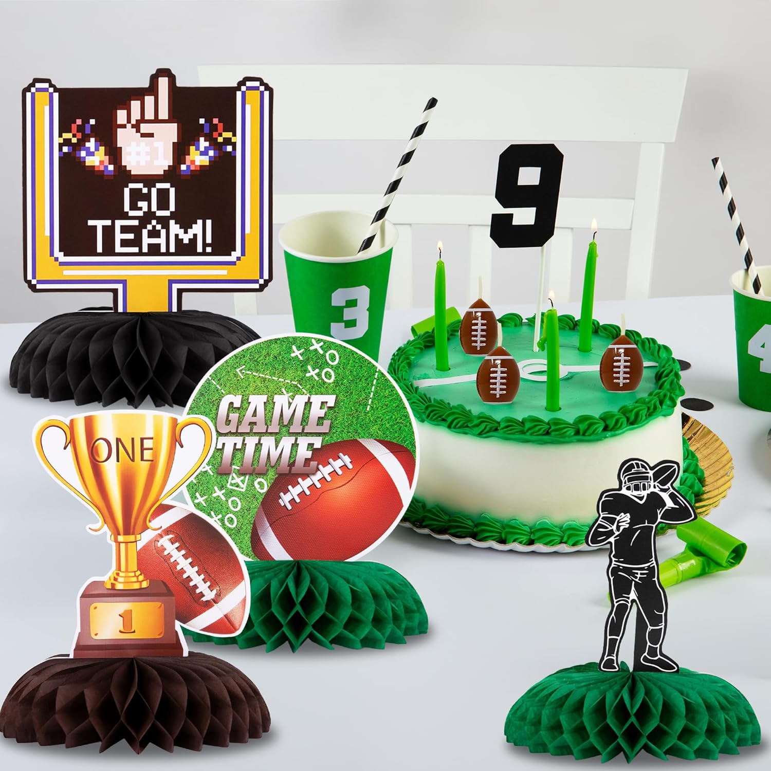 Football Centerpieces for Table - Set of 10 - Superbowl Football Party Table Centerpiece Decoration - Super Bowl Football Table Party Supplies - Football Birthday Party Centerpiece Decor
