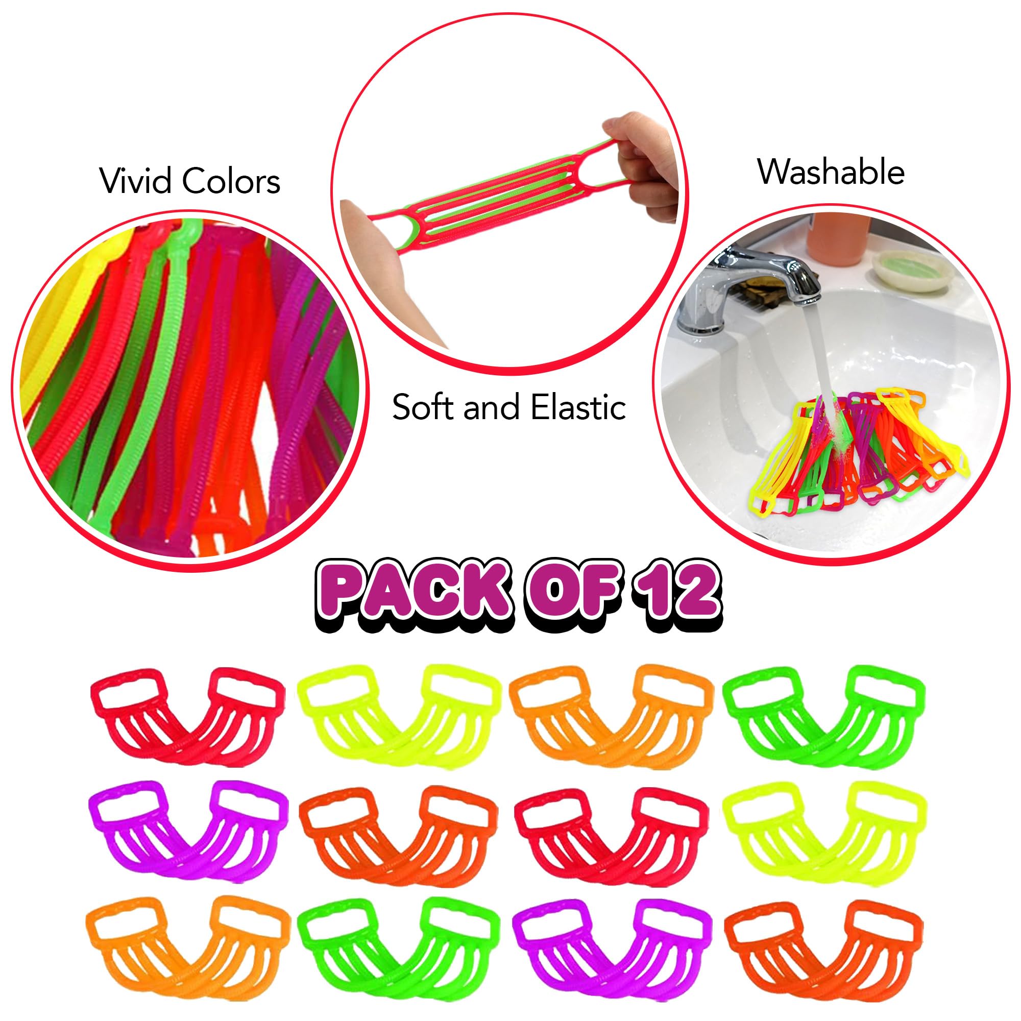 30 PK Stretchy String Sensory Toys - Stretchy Fidget Toys - Sensory Strings in Fun Exercise Band Designs - 6 Vibrant Colors