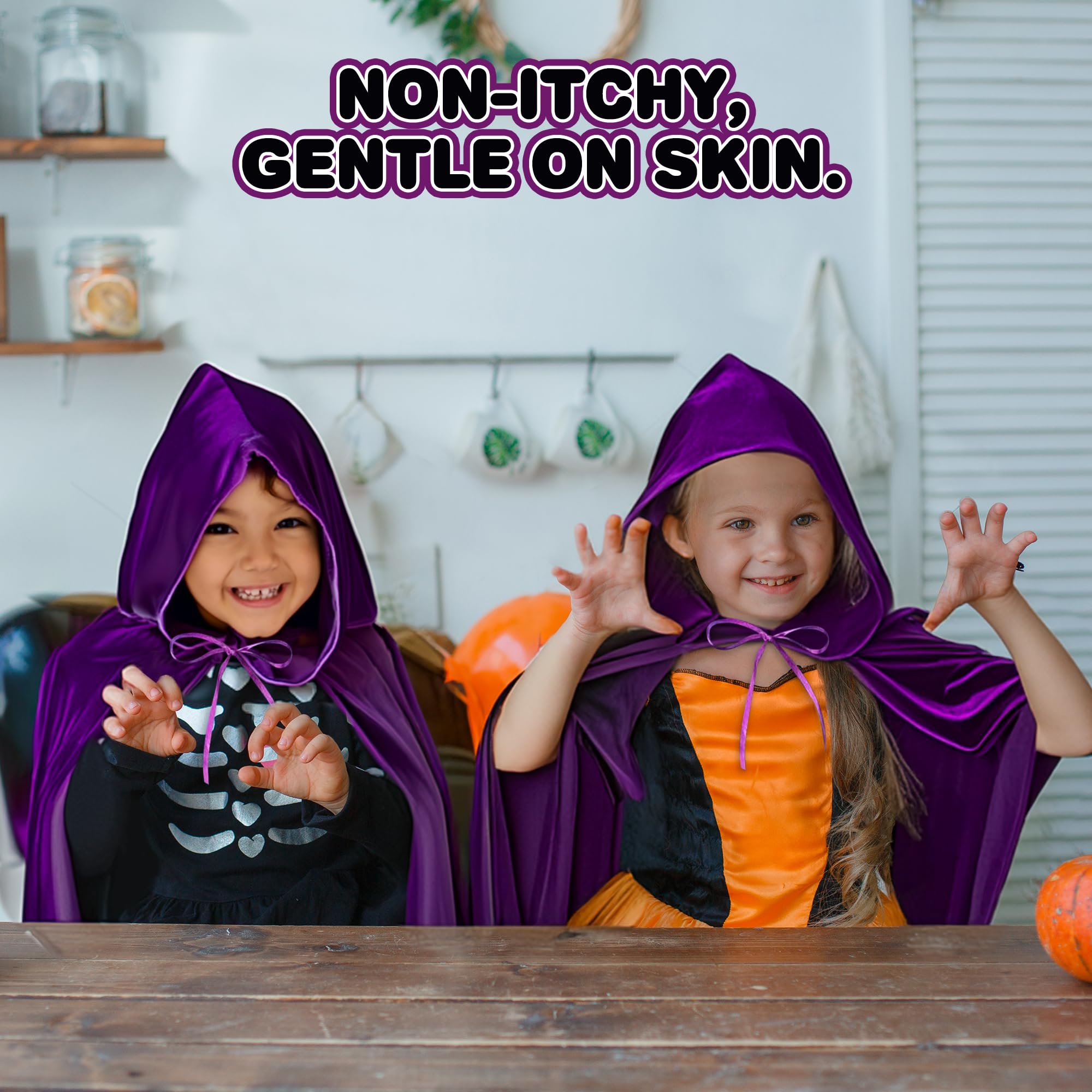 Velvet Purple Hooded Cloak for Kids - 3ft Long Kids Cloak - Dark Purple Cape with Hood and String Closure - Vampire Cape for Kids