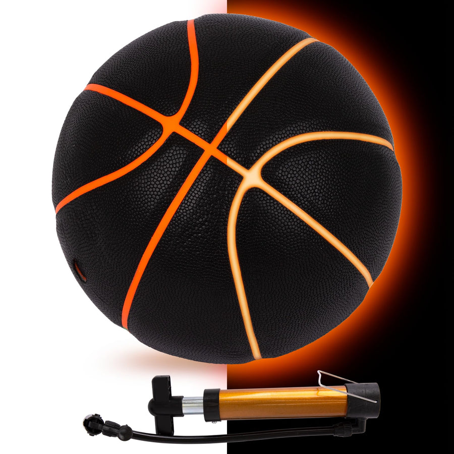 Glow in The Dark Basketball - Motion Activated Light Up Basketball with Glowing Seams and Air Pump - Standard Size Ball