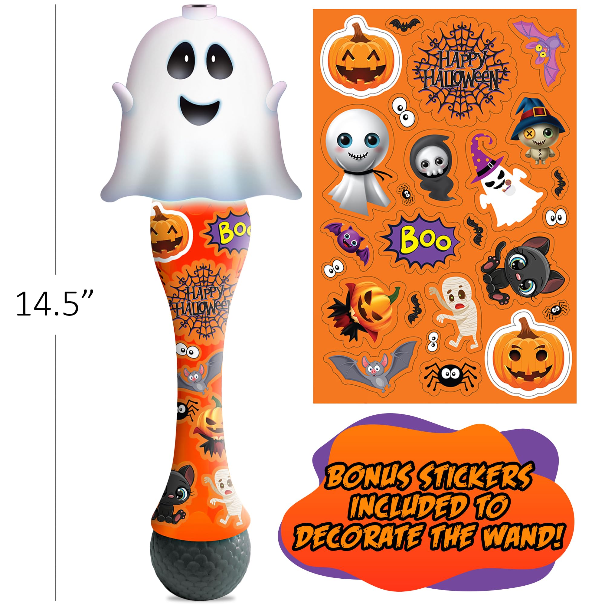 Halloween Bubble Wand for Kids, 14" Light Up Ghost Bubble Wand for Toddlers with Thrilling LED & Sound Effect