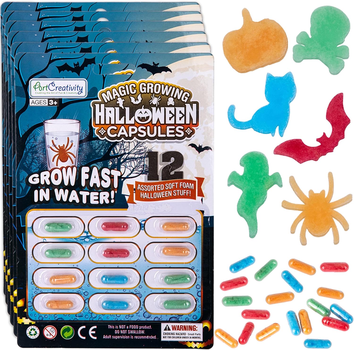 Halloween Magic Growing Capsules - 6 Packs with 12 Expanding Grow Capsules, Water Growing Toys for Kids