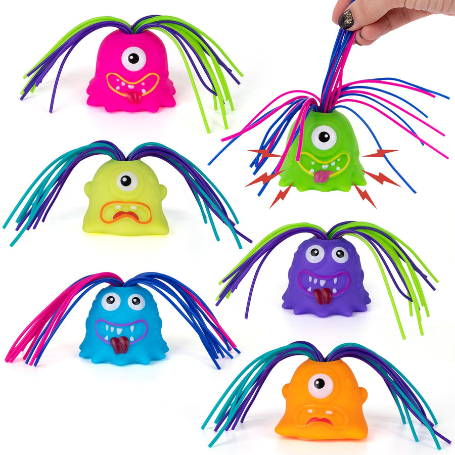 Hair Pulling Screaming Monster Toys - Set of 6 - Monster Toys for Kids in Unique Colors and with 6 Different Sounds Each