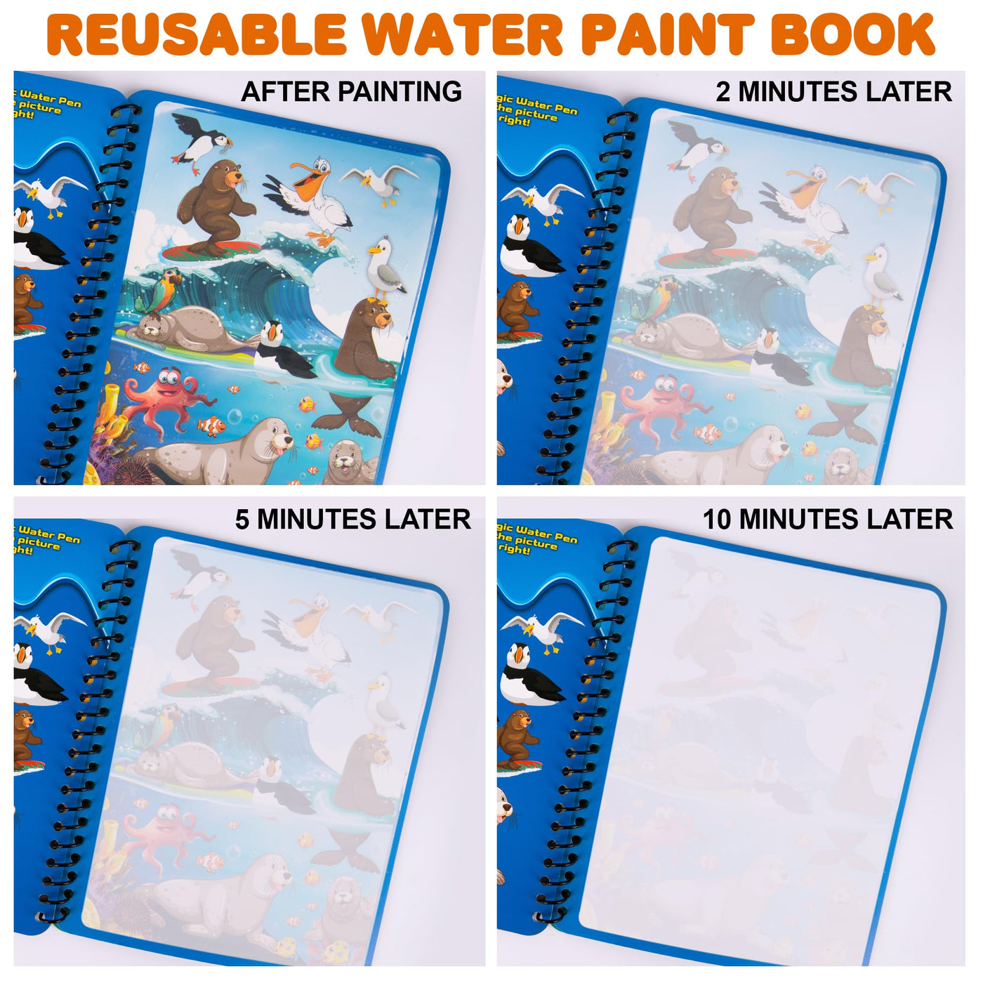 4 Pack Magic Water Coloring Books for Toddlers - Mess Free Water Art Books for Toddlers