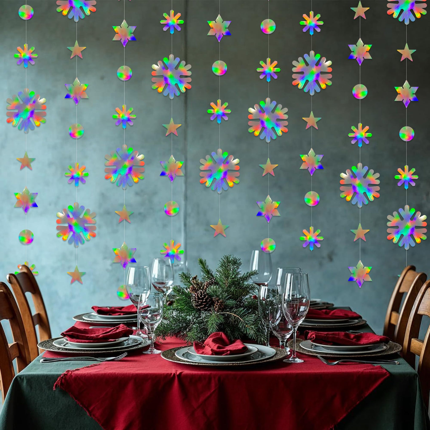 Winter Wonderland Garland - 52 Feet Snow Garland - Hanging Snowflake Winter Decorations with 4 Strings Measuring 13 Feet Each - 5 Unique Snowflake Designs - Winter Onederland Party Decor