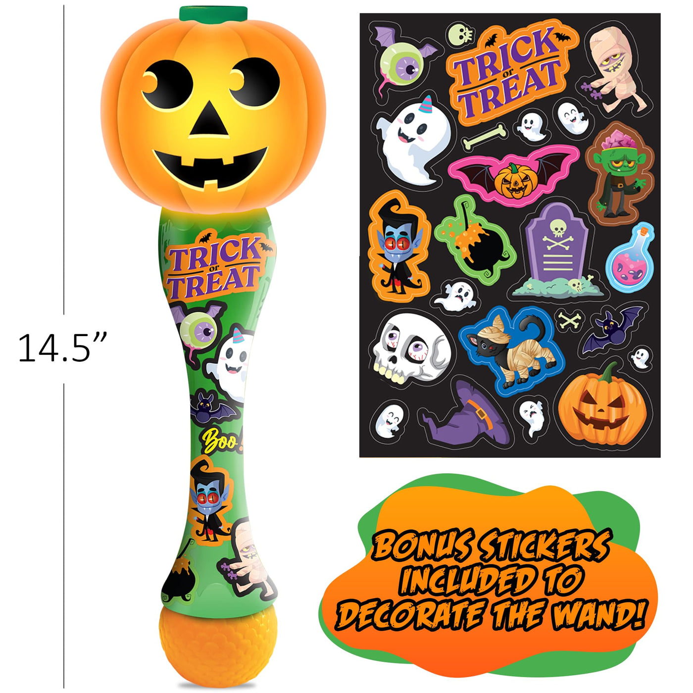 Halloween Bubble Wand for Kids, 14" Light Up Ghost Bubble Wand for Toddlers with Thrilling LED & Sound Effect