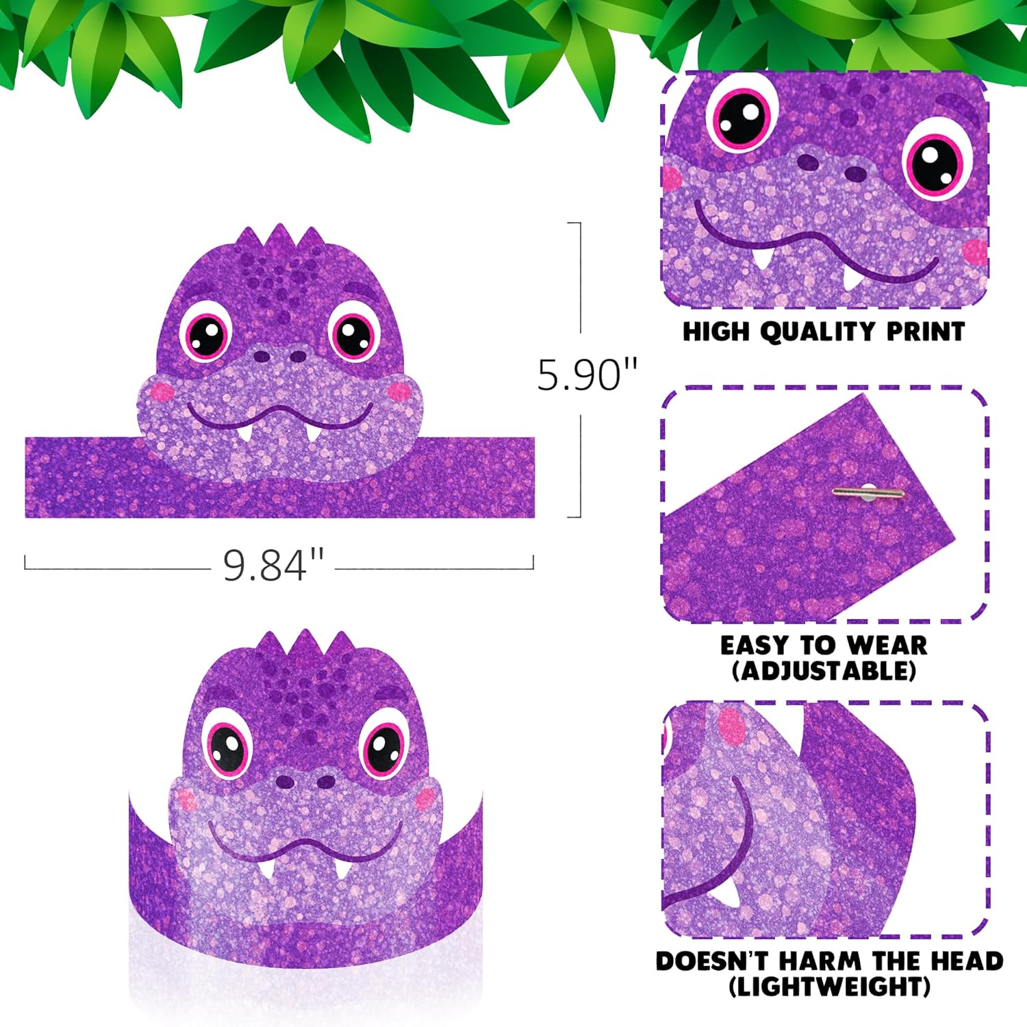 Dinosaur Party Hats - 24 Ct - Sturdy Paper Dino Party Hats in 6 Colorful Designs - Stretchy Strings for a Comfy Fit - Fun Dinosaur Party Favors & Supplies