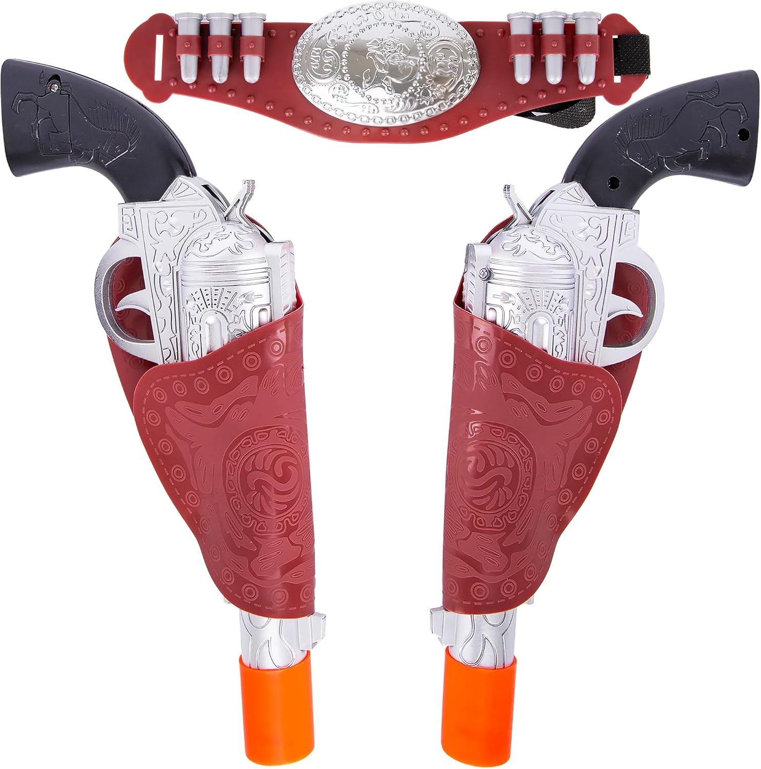 Cowboy Gun Belt and Holster - Cowboy Holster Set Includes 2 Toy Guns with Sound, Toy Gun Holster, Brown Western Belt, and 6 Fake Bullets