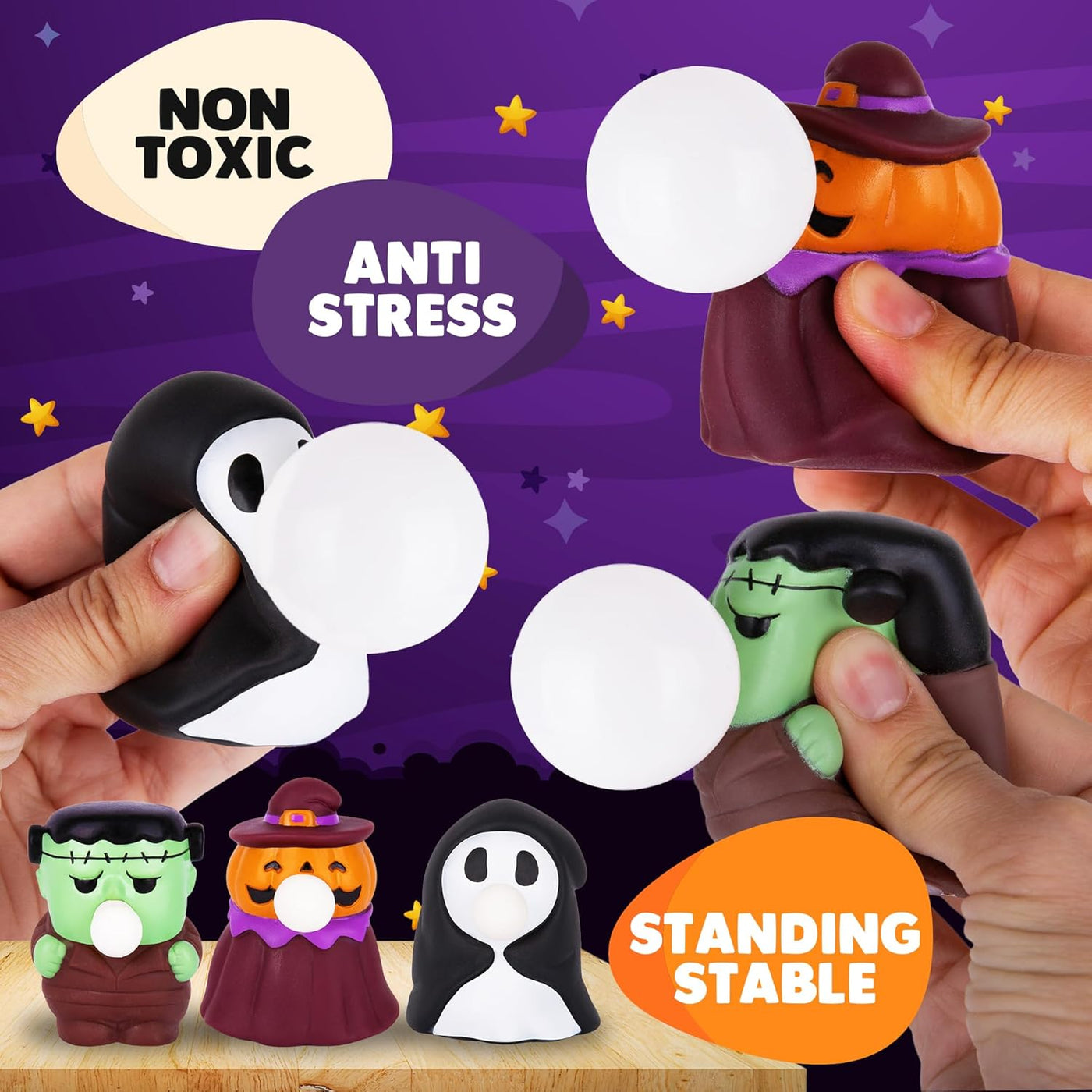 Halloween Spit Bubble Squeeze Toys - Set of 12 Halloween Squeeze Toys - Squishy Halloween Stress Toys That Blow Bubbles When Squeezed