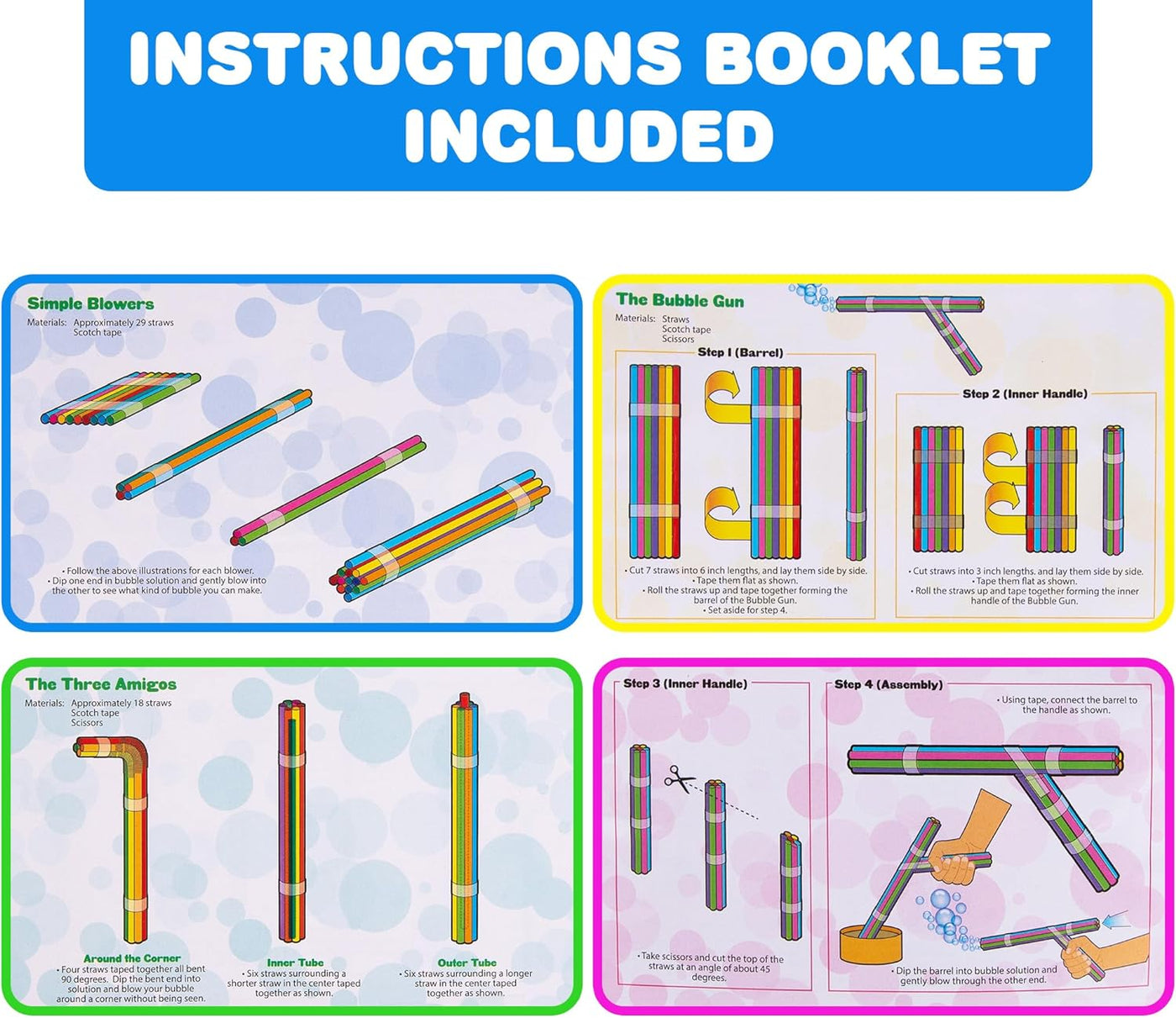 DIY Bubble Wand Craft for Kids - Set of 300 Straws, Bubble Solution and How-to Guide - Ages 4-10