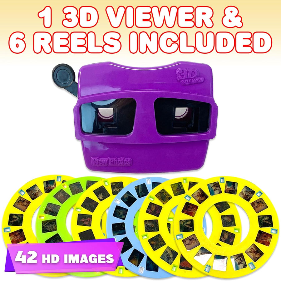 3D Viewer Toy with 6 Reels, Vibrant 3D Reel Viewer - Baseball, Flowers, Space, Dinosaurs, Animals & Insects Slides