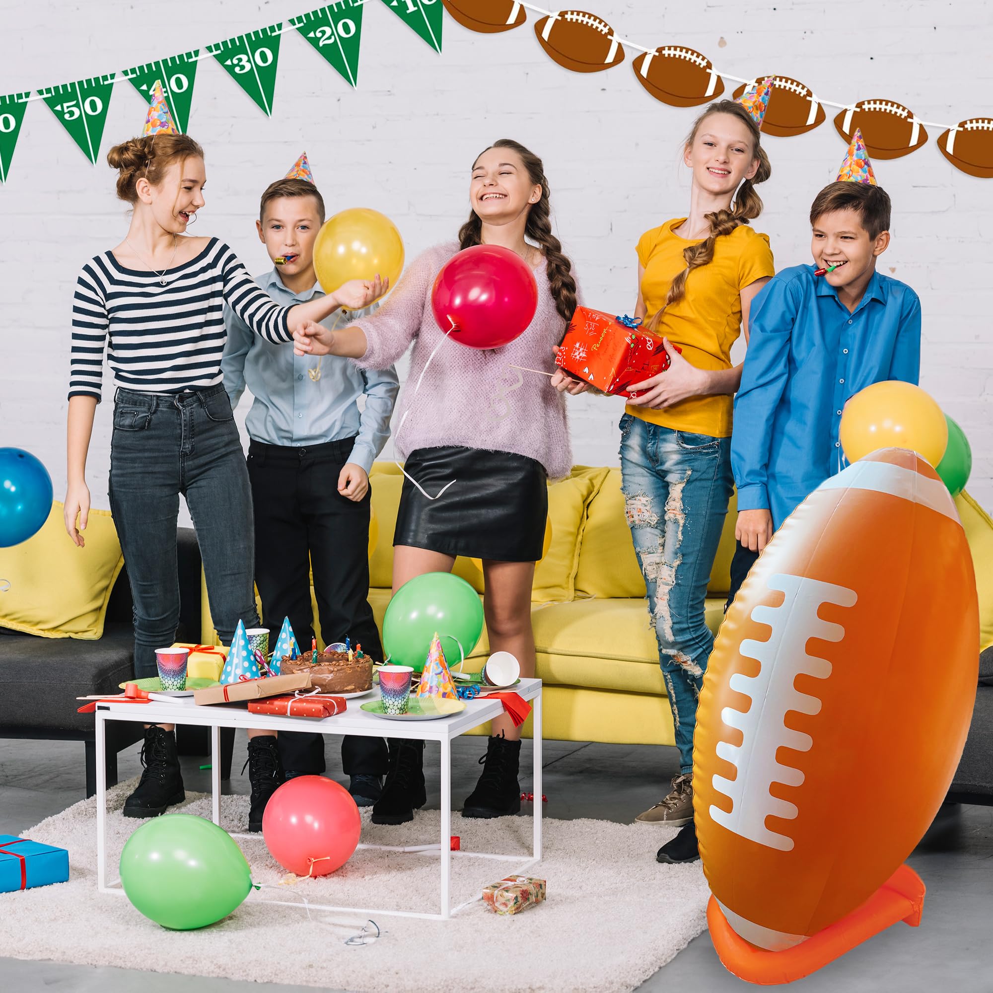 36" Giant Jumbo Inflatable Football with Tee Stand - Large Inflatable Football for Superbowl Party Decorations - Blow Up Football Decor for Tailgates