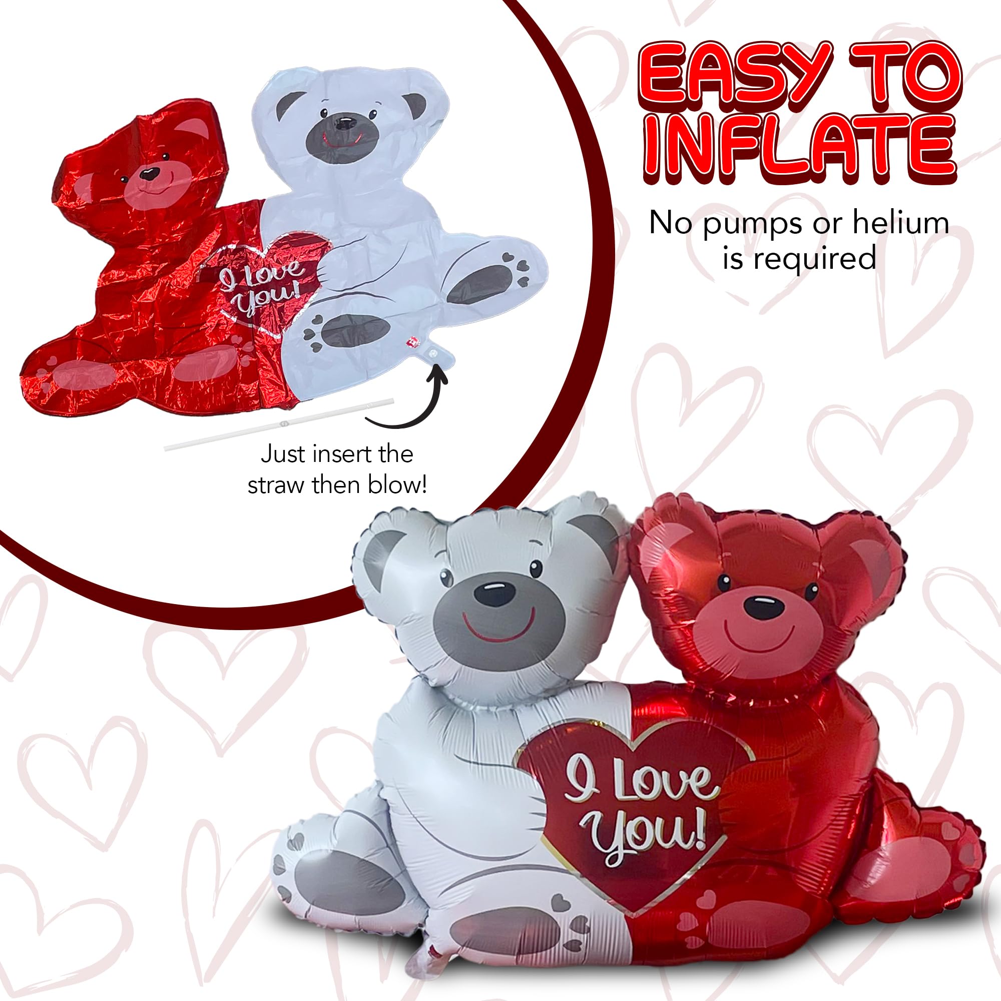 Valentines Day Balloons Decorations - Valentines Day Kit with Balloons in Teddy Bear, I Love You, and Heart Shape Designs - Artificial Rose Petals